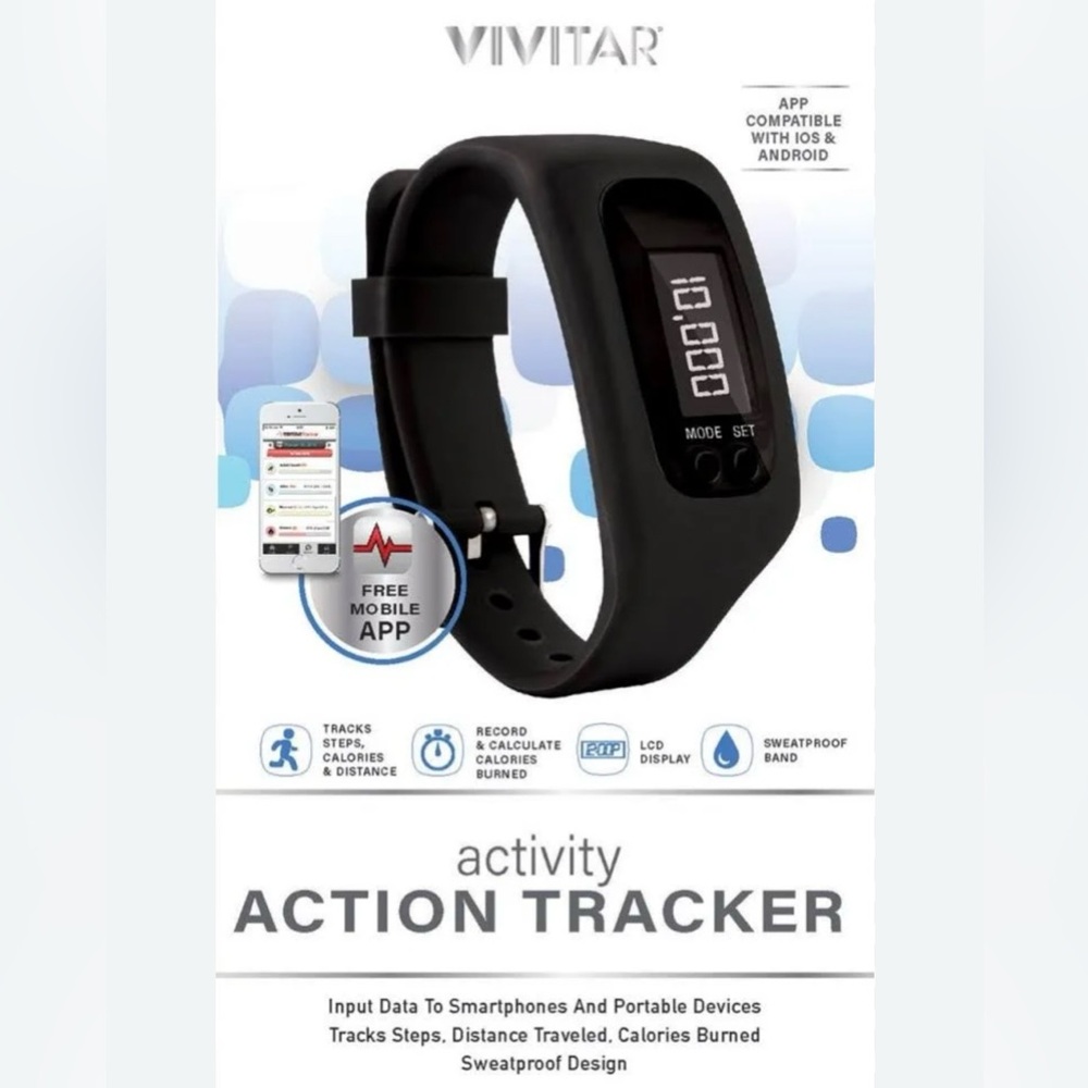 Vivitar Activity Action Fitness Tracker Steps LCD Display Black IOS Android New